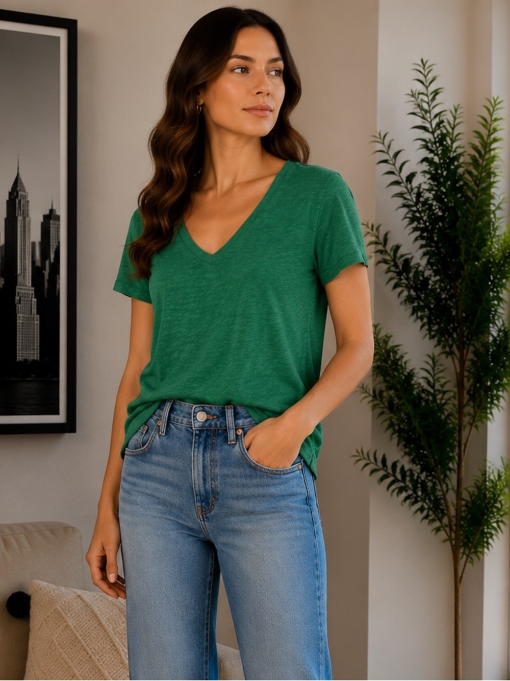 J. Crew Vintage slub cotton V-neck tee in green short sleeve v-neck top sz Small